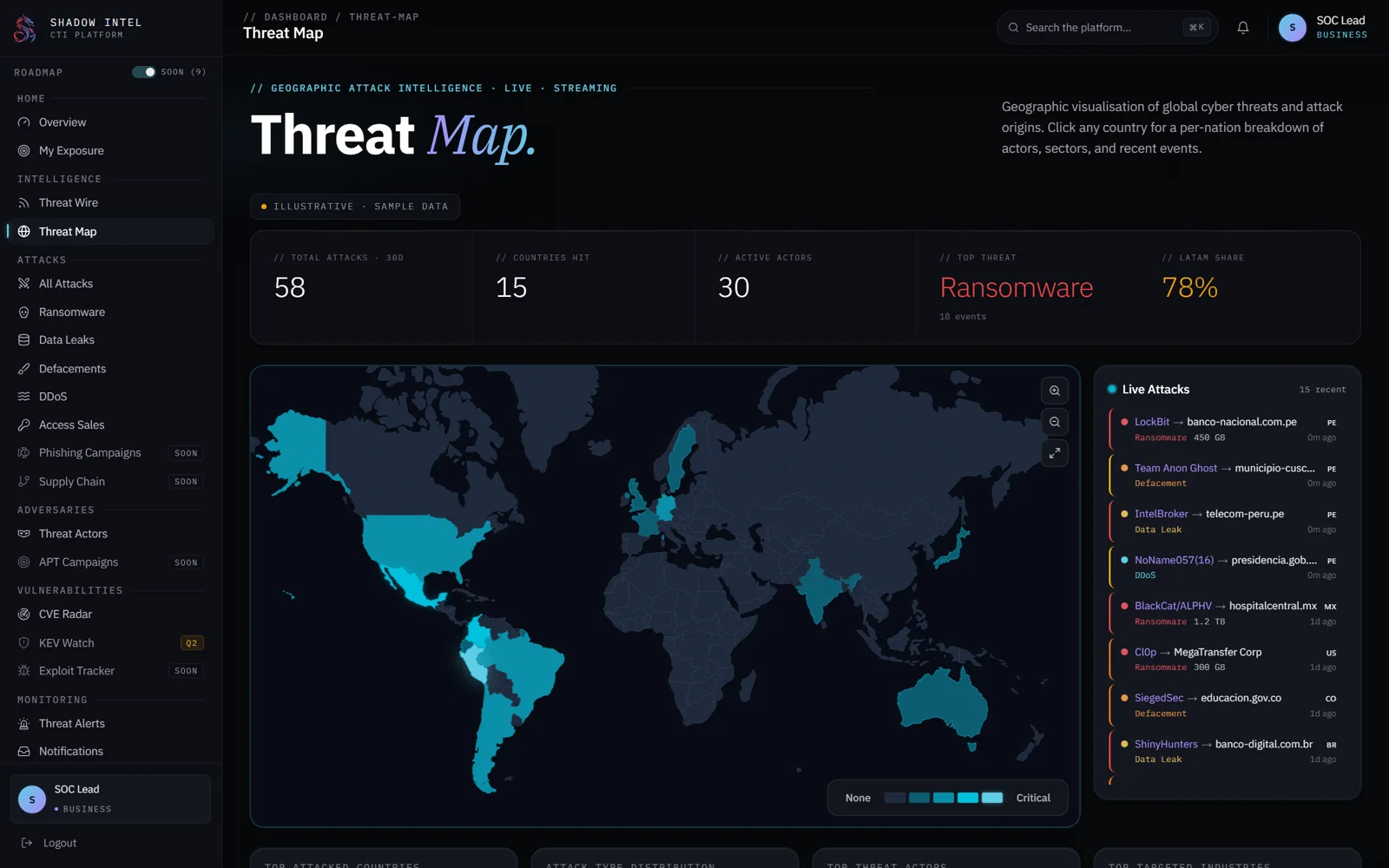 Shadow Intel — Threat Map: inteligencia geográfica de ataques con foco LATAM